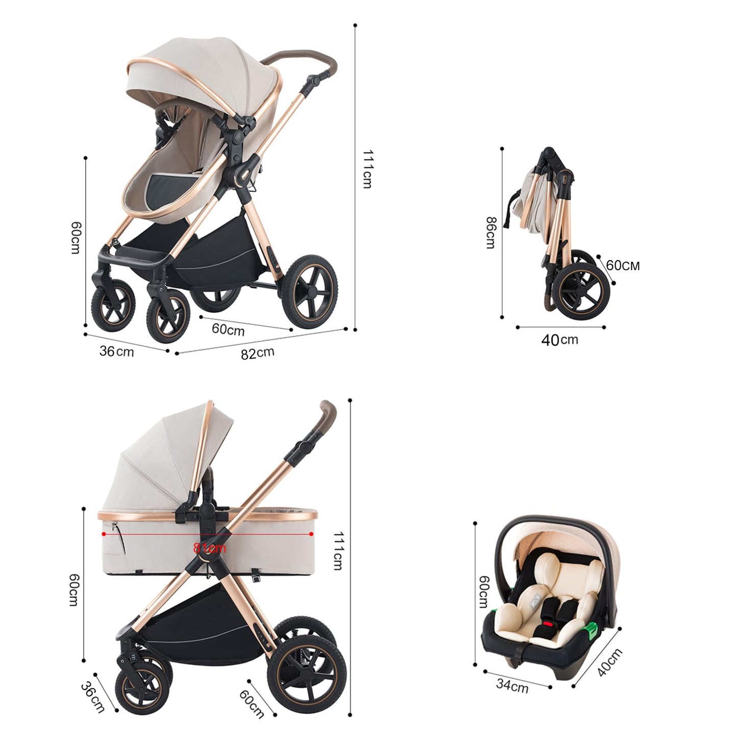 BEBBY 3-in-1 Kinderwagen KombiKinderwagen-Set