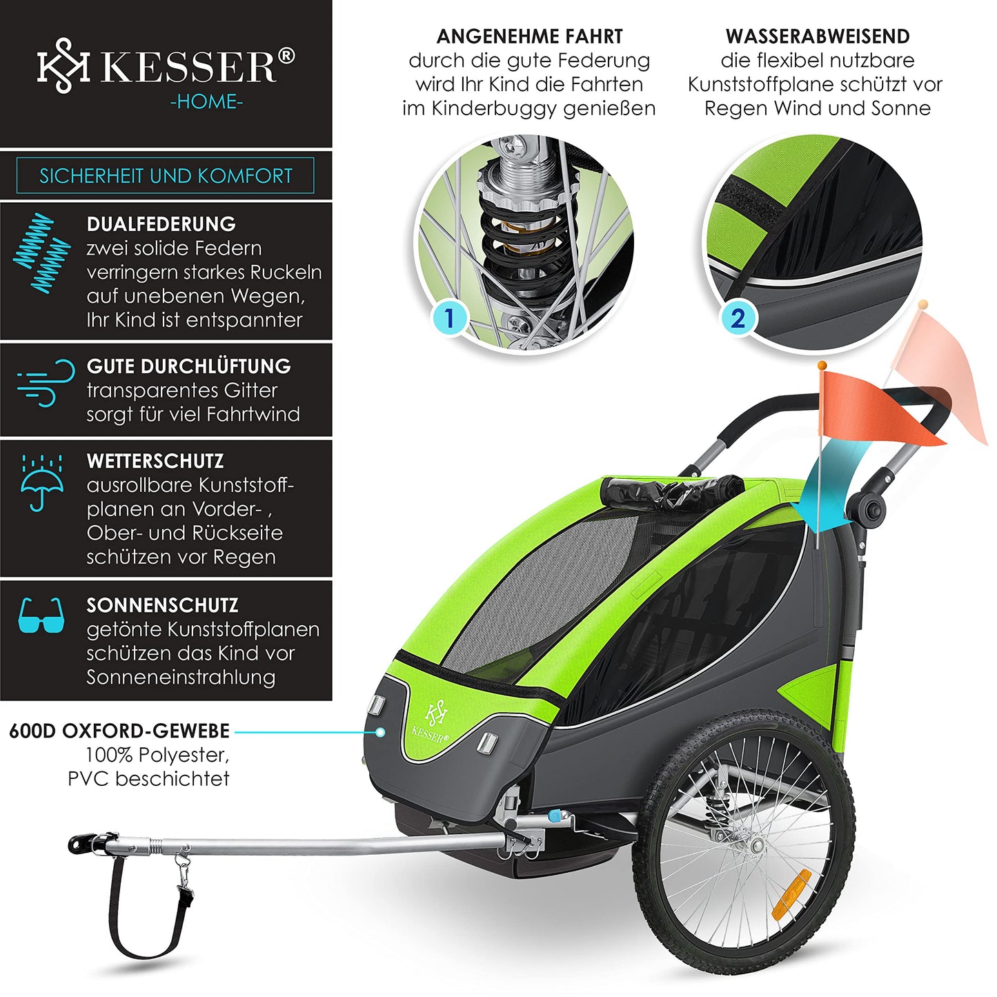 KESSER® Kinderanhänger Fahrradanhänger